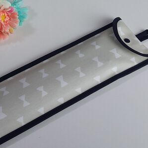 ループ付き23桁用そろばんケース リボン柄 グレージュ 女の子用