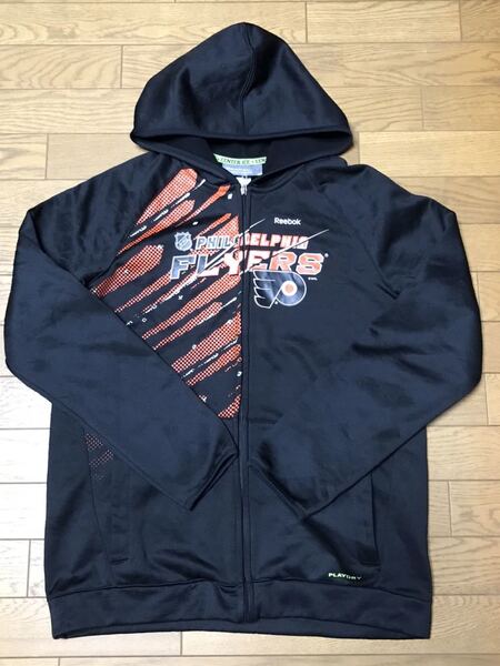 NHL PHILADELPHIA FLYERS MEN’S FULL-ZIP HOODIE (Reebok) size-XL(着丈66身幅55) 中古(美品-数回使用) 送料無料 NCNR