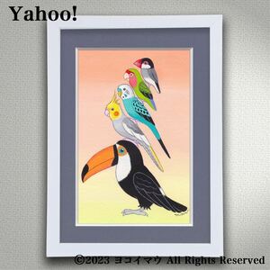 Art hand Auction 원화 작은 새 브레멘 사쿠라 컬러 일러스트/아트/회화/Cockatiel/Budgerigar/복숭아 얼굴의 잉꼬/핀치/큰부리새, 삽화, 그림, 아크릴, 깊은 상처