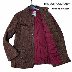 未使用級 極上ハリスツイード× THE SUIT COMPANY【キングサイズXL】ツイードメランジ 2wayスタンドジャケット/スーツカンパニー ブラウン