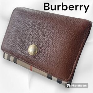 バーバリー　三つ折り　財布　Burberry　ノバチェック キャンバス　フラップ