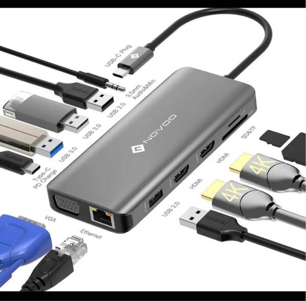 NOVOO トリプルディスプレイ 12-in-1 USB-C ドッキングステーション 人気 USB C ハブ