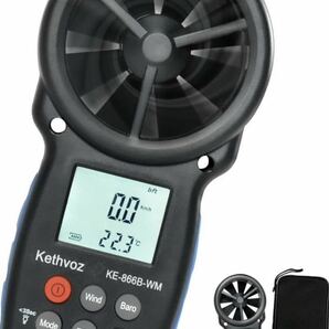 ハンドヘルド風速計 気圧計 Kethvoz KE-866BWM 風量計 風力計 圧力計デジタル 気流測定器、風速/温度計測器、