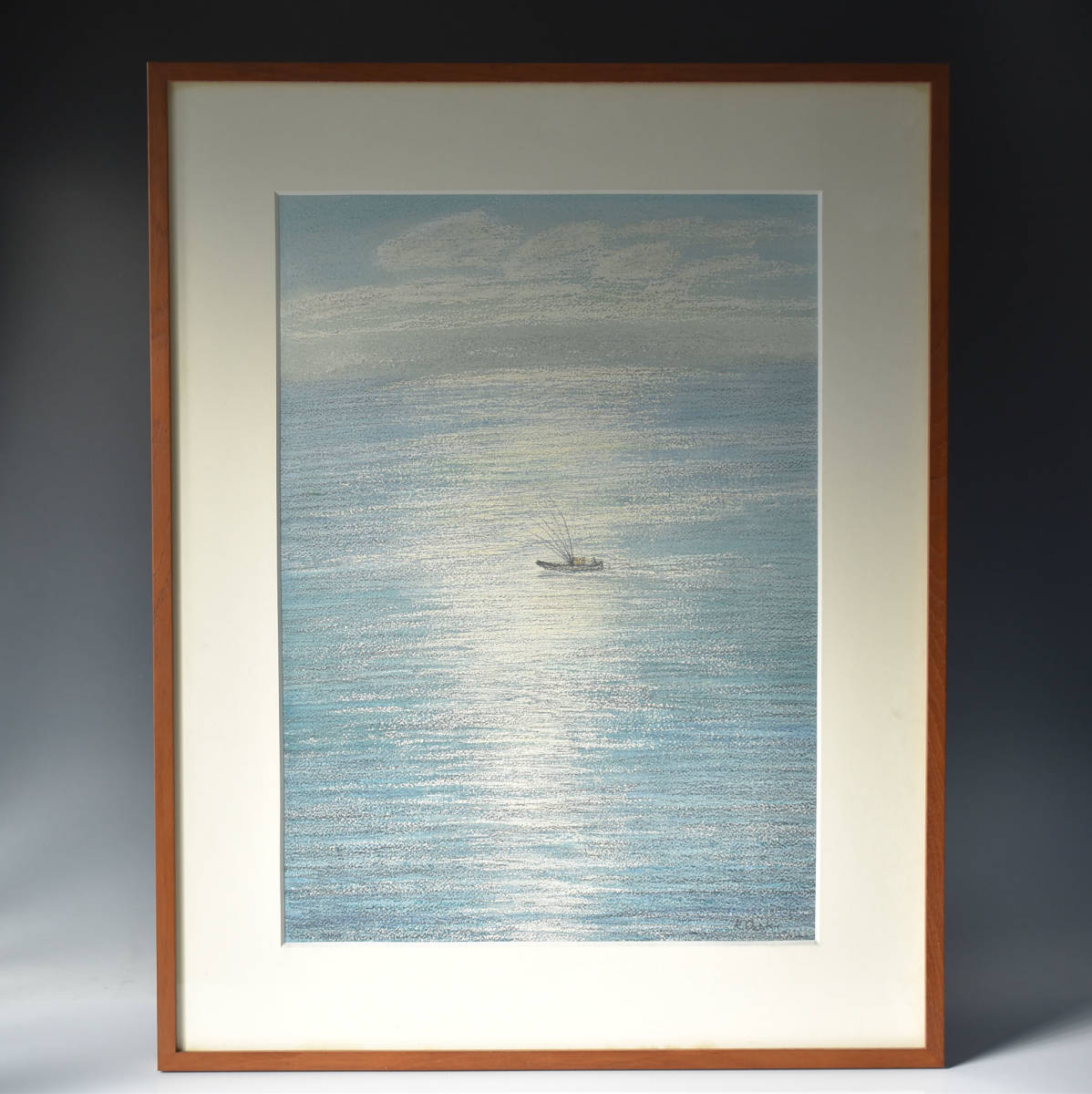 [Drei Winterblumen] Ryoji Ozaki Blaues Fischerboot-Pastellgemälde, Kunstwerk, Malerei, Pastellmalerei, Buntstiftzeichnung