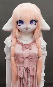 着ぐるみヘッド 猫 垂れ耳 オレンジ 全頭ヘッド ケモノ マスク ファースーツ ぬいぐるみ コスプレ コスチューム