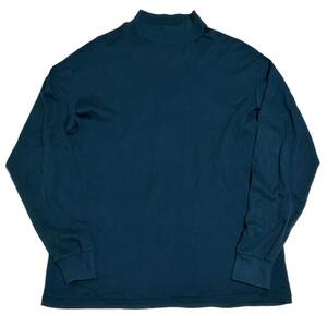 希少 USA製 XL【ビンテージ 90s LANDS END ランズエンド モックネック ロンT 長袖 Tシャツ 無地 ブランク ブルーグリーン】 アメリカ