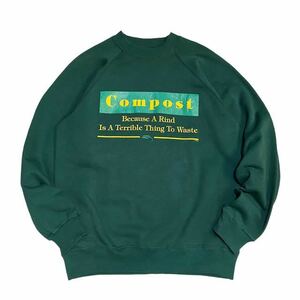 希少 USA製【90s ビンテージ Hanes Compost 農家 プリント スウェット グリーン】アメリカ ラッセル チャンピオン