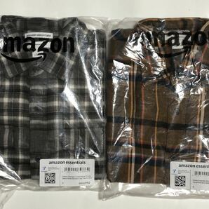 未開封 未使用 タグ付 amazon essentials 2着 フランネルシャツ チェックシャツ M 〜 L 相当 アマゾン プライベートブランド PB ネルシャツの画像1