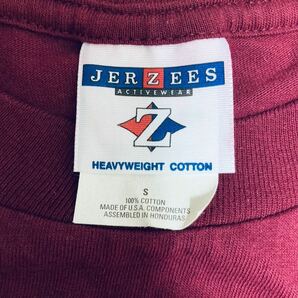 古着美品 JERZEES 半袖丸首Tシャツ カットソー ヘビーウエイトコットン ビッグプリント ユニセックス ボルドー S トップスの画像6