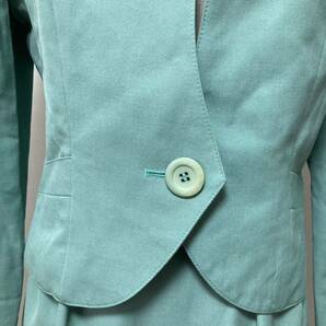 【レトロ】GRAN JOUE セットアップスカート ノーカラージャケット一つボタン 肩パッド ひざ丈スカート グリーン系M オンオフ兼用セレモニーの画像5