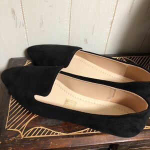  Flat Loafer, fake suede,25 centimeter, black, new goods 
