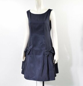 1086-24A0349★ルネ Rene 美品★未使用 プリンセスティアラ ネイビーシルクドレス 38 紺 絹100％ フォーマルワンピース