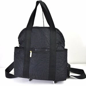 2371-24A0157★レスポートサック LeSportsac★2WAY リュック バックパック ショルダーバッグ 黒ドットフラワー 肩掛け