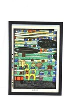 フンデルトヴァッサー版画額「黒い鯨の歌」木版画　51.5×37　F:63×45.7　Friedensreich Hundertwasser_画像2