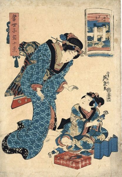 Eisen Ten Views of Children of the Modern Age Ukiyo-e Nishiki-e Woodblock print Keisai Eisen 36×23, Painting, Ukiyo-e, Prints, Paintings of famous places