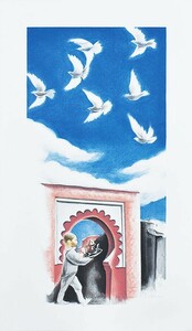広田稔版画「鳩の飛ぶ空」　リトグラフ　限60　サイン　62×31.2　S:74×43　Minoru Hirota