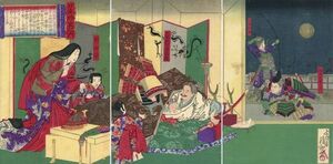 清親「日本外史之内」　浮世絵　錦絵　小林清親　3枚続　木版画　各約35.5×23.8　kiyochika