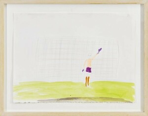 Art Auction Tam Ochiai picture frame maroon drawing (The gold keeper of extremely strong team) acrylic colored pencil paper signature 28.5×38, artwork, painting, acrylic, gouache