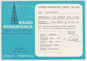 ベリカード　Radio Renascenca, Lisboa Portugal ＢＣＬ