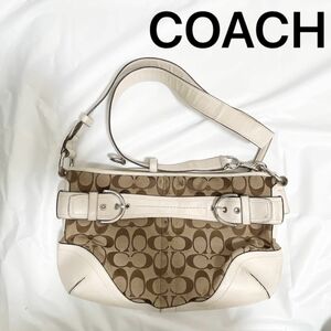 【COACH】 コーチ シグネチャー ショルダーバッグ レザー キャンバス バッグ ブラウン ベージュ