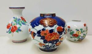 1円～スタート【美品】有田焼 哲山作 金彩 花瓶 花器 花入 おまとめ3点 華道具 茶道具 インテリア ※同梱不可【保管品】 