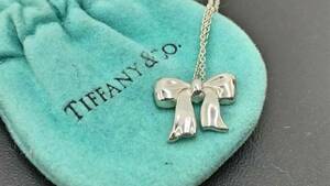 【美品】ティファニー TIFFANY＆Co. シルバー ネックレス リボン モチーフ SILVER 925 ギフト箱・保存袋付き【保管品】 