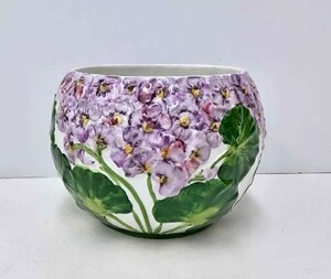 1円～スタート★ABC BASSANO バッサーノ イタリア製 陶器 フラワーベース 花瓶 紫陽花絵柄 花器 植木鉢 飾り鉢 インテリア【保管品】