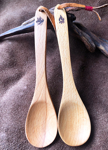  wooden spoon 2 pcs set .. fire sculpture cutlery curry camp field BBQ barbecue wood 