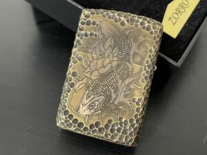 1円 未使用 ZORRO 錦鯉 ライター 喫煙グッズ オイルライター 重量感 インサイドユニットも真鍮製 新品