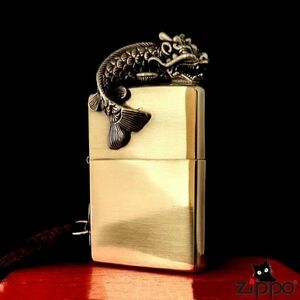 希少 未使用 龍魚 立体感 ライター ZIPPO 喫煙グッズ ジッポー オイルライター 重量感 真鍮製 新品