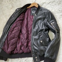 美品 DIESEL【高級ライン SUPERIOR 希少サイズ L】ディーゼル レザージャケット MA-1 フライトジャケット ラムレザーボルドー 黒 ブラック_画像2