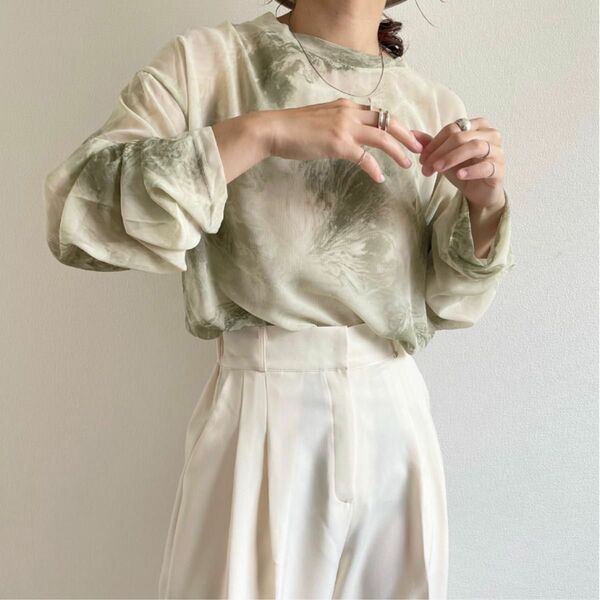 see through marble blouse / サイドスリットシースルーマーブルブラウス