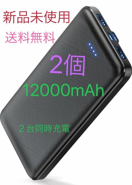 モバイルバッテリー 人気新登場・超軽量超薄型 大容量 軽量 12000mAh 極薄モデル 2個