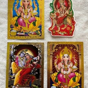 幸運　お守り　インドの神様　ポストカードとステッカー（粘着力なし）ガネーシャ　クリシュナ　ガーナー　