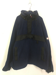 古着 90s TOMMY HILFIGER 黒×紺 2way フリース アノラック パーカー ジャケット XL 古着