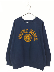 古着 80s USA製 Champion 「NOTRE DAME」 フロッキー 2段 カレッジ スウェット トレーナー XL 古着