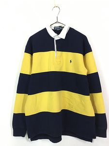 古着 90s Polo Ralph Lauren 紺×黄 ボーダー スウェット ラガー ラグビー シャツ M 古着