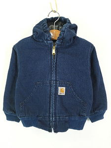 キッズ 古着 80s Carhartt 裏地 チェック柄 ブランケット デニム アクティブ パーカー ジャケット 3-4歳位古着