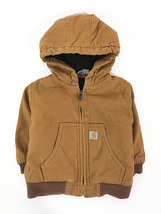 キッズ 古着 Carhartt 防寒 パデット ブラウン ダック ワーク アクティブ パーカー 12M 1歳位 古着_画像1