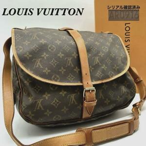 1円◎【美品 鑑定済】LOUIS VUITTON ルイヴィトン ソミュール 35 ショルダーバッグ M42254 モノグラム 斜め掛け メッセンジャー フラップ