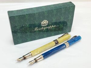 1000円スタート 万年筆 2点 Montegrappa モンテグラッパ シンフォニー ブルー/ホワイト(クリーム色) ペン先750(18K) 箱付き 文房具 2 U206