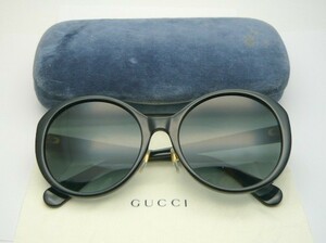 1000円スタート サングラス GUCCI グッチ GG0370SK 001 56□19 145 cat.3 ブラック GGマーク 蜂 Bee ビー ラウンド型 ケース付 1 S10009