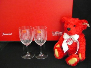 1000円スタート ワイングラス2点 テディベア Baccarat バカラ Steiff シュタイフ 2000年 ミレニアム 日本限定 1000個限定 食器 12 R10003