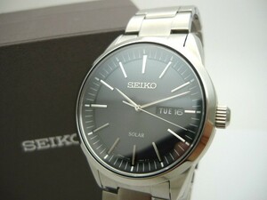 1000円スタート 腕時計 SEIKO セイコー V158-0AM0 ソーラーQZ デイデイト バー×ブラック文字盤 ラウンド型 メンズ 付属品有 WHO T10006