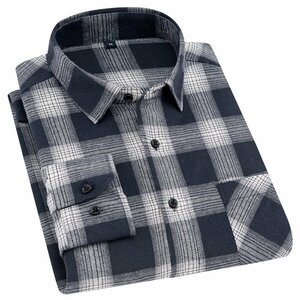 (新品）オンブレーチェック 長袖 シャツ ネルシャツ ネイビーｘホワイト 4XLサイズ【送料無料】