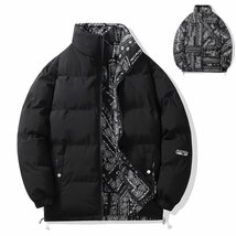 新品 バンダナ柄 リバーシブル ダウン ジャケット ペイズリー柄 中綿ブルゾン Paisleybandana pattern Downjacket ブラック 黒 サイズ 3XＬ_画像1