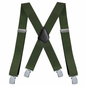 【新品】 ワイド サスペンダー X型 幅広 クリップ Elastic X-Back Pant Suspenders オリーブグリーン色【送料無料】
