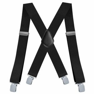 【新品】 ワイド サスペンダー X型 幅広 クリップ Elastic X-Back Pant Suspenders ブラック 黒色【送料無料】