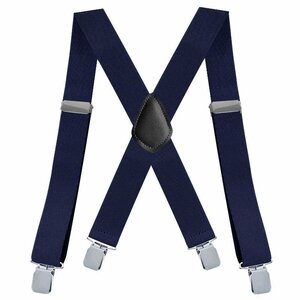 【新品】 ワイド サスペンダー X型 幅広 クリップ Elastic X-Back Pant Suspenders ネイビー 紺色【送料無料】