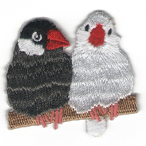 文鳥ペア　刺繍ワッペン（パッチ）